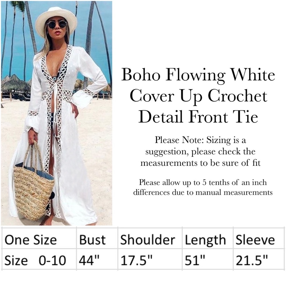 Boho Flowing White Cover Up Crochet Detail - Picture 16 of 16